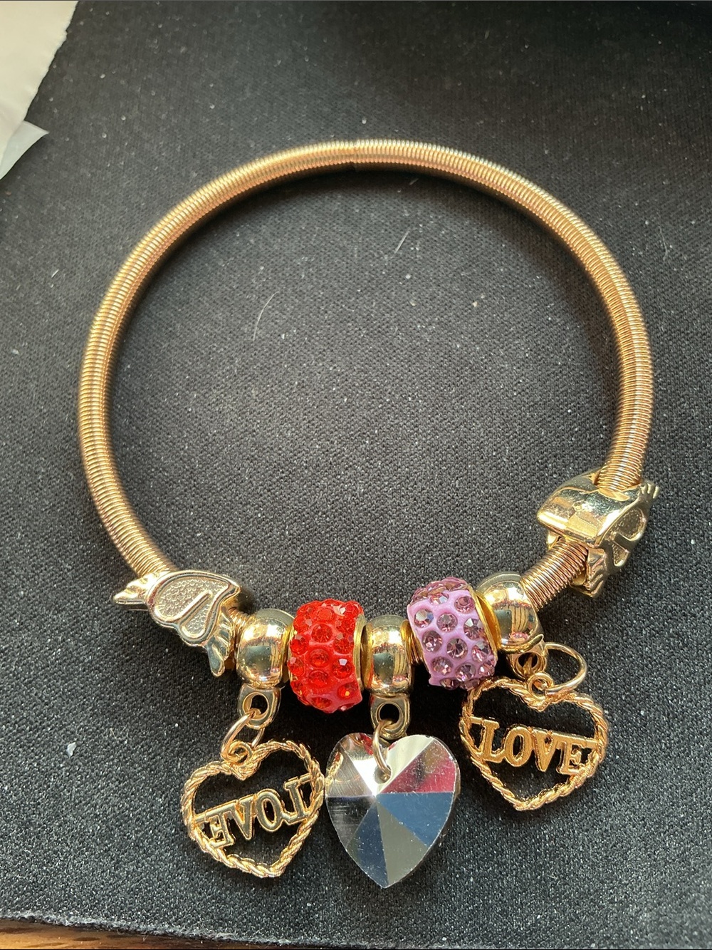 ⭐ Love Charm Rhinestone Bangle Bracelet Pink Purple Heart